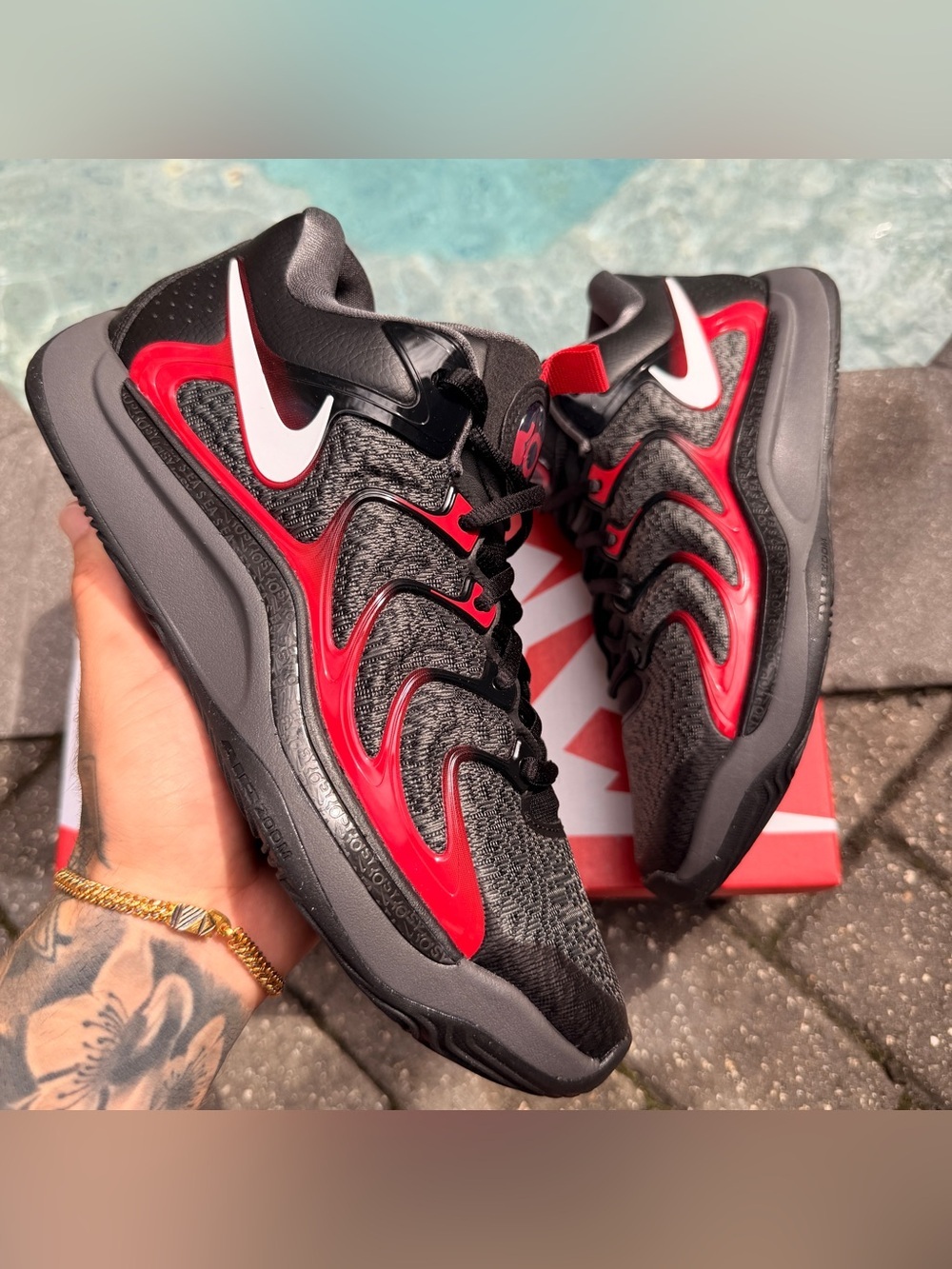 NIKE KD 17 “LATE NIGHT” SIZE 8.5 BASKETBALL SHOES BLACK RED GREY FJ9487-001